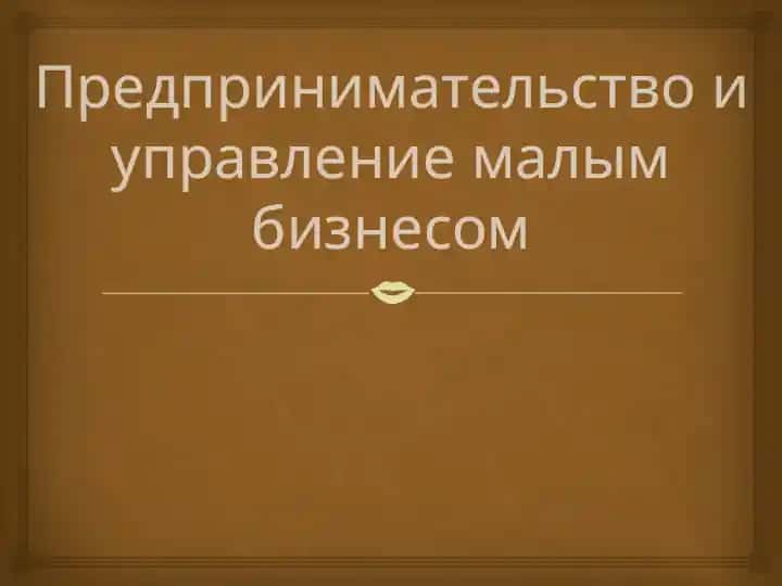 Предпринимательство и управление малым бизнесом