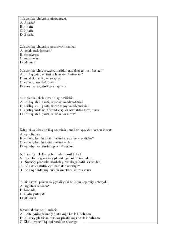 Ingichka ichakning gistogenezi