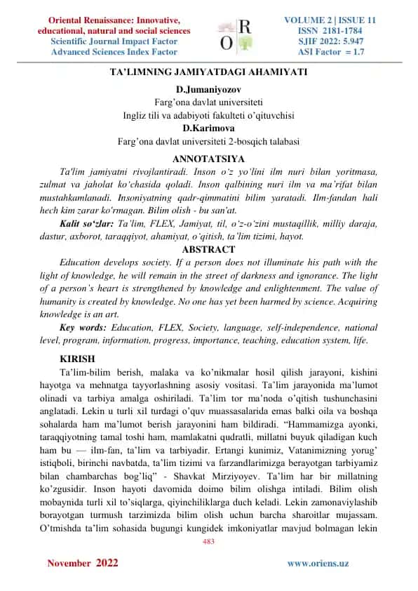 Oriental Renaissance: Innovative, educational, natural and social sciences