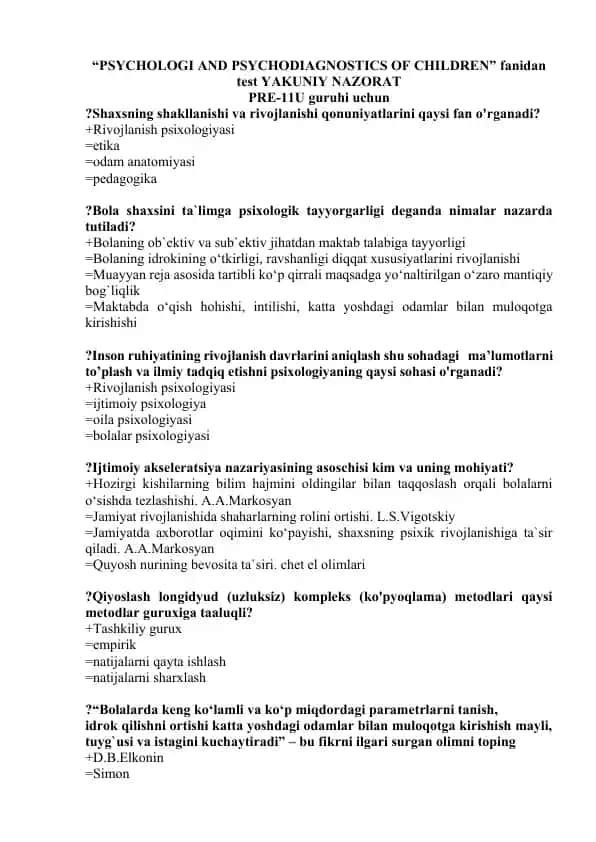 PSYCHOLOGI AND PSYCHODIAGNOSTICS OF CHILDREN