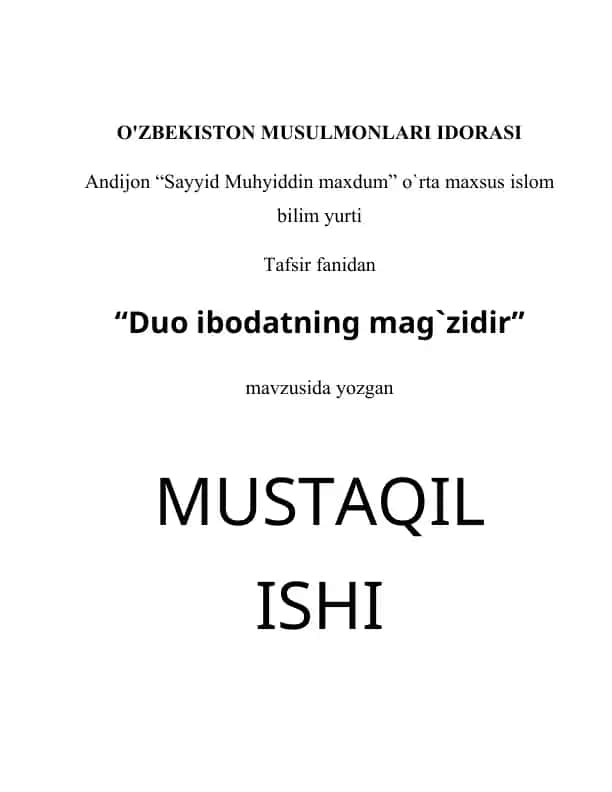 Duo ibodatning mag‘zidir