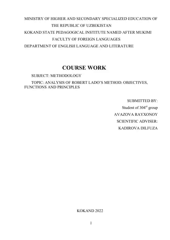 Analysis of Robert Lado's Method: Objectives, Functions and Principles
