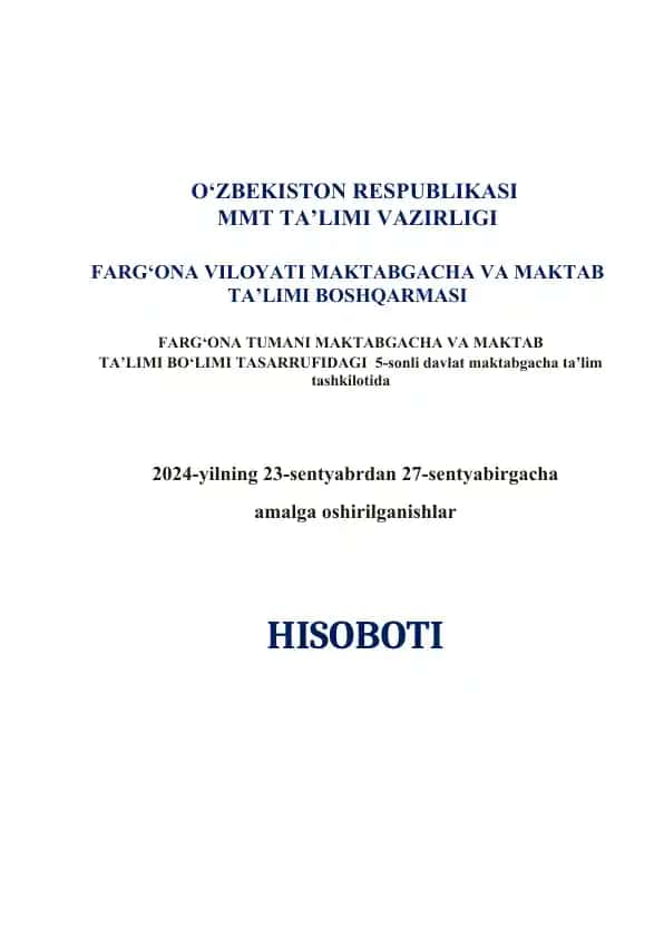 "Men va mening do’stlarim" haftaligi faoliyatlar hisoboti