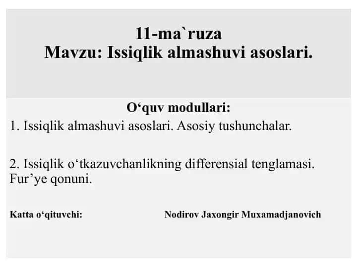 Issiqlik almashuvi asoslari