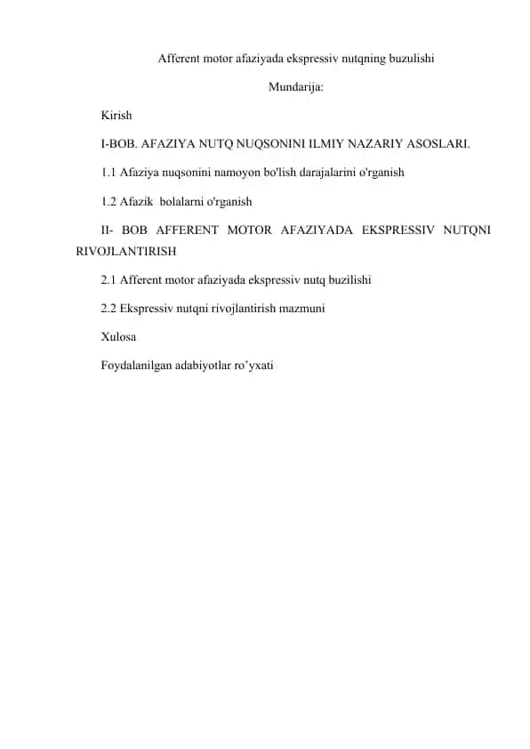 Afferent motor afaziyada ekspressiv nutqning buzilishi
