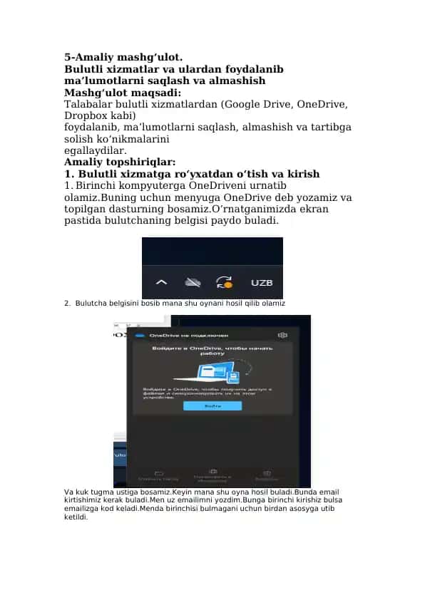 Bulutli xizmatlar va ulardan foydalanib ma’lumotlarni saqlash va almashish