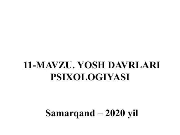 Yosh Davrlari Psixologiyasi