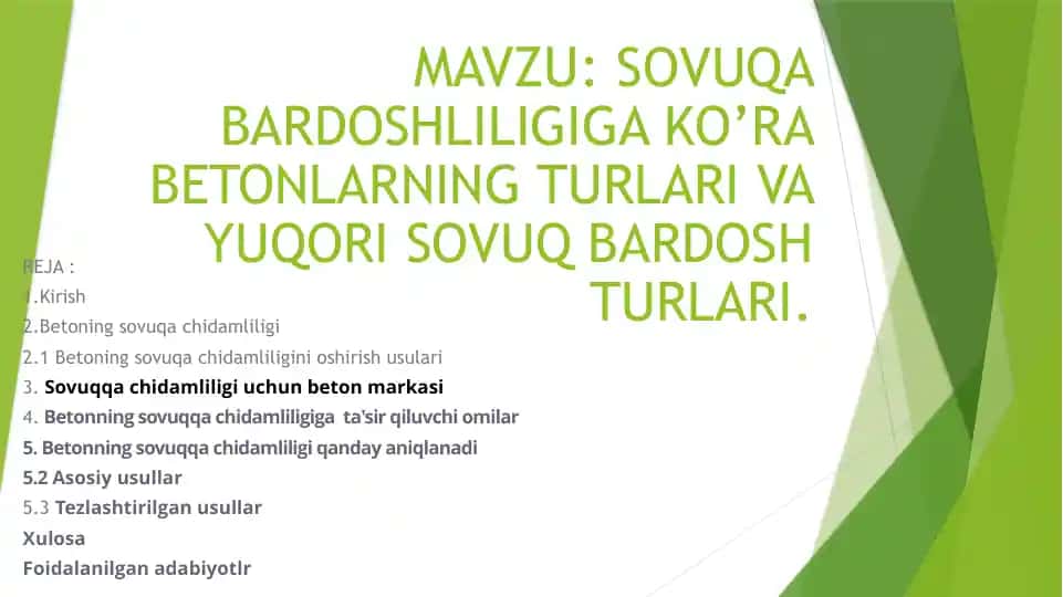 Sovuqqa bardoshliliga ko'ra betonlarning turlari va yuqori sovuq bardosh turlari