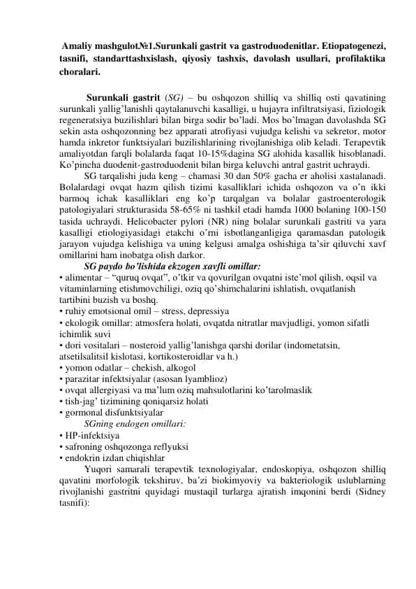 Surunkali gastrit va gastroduodenitlar