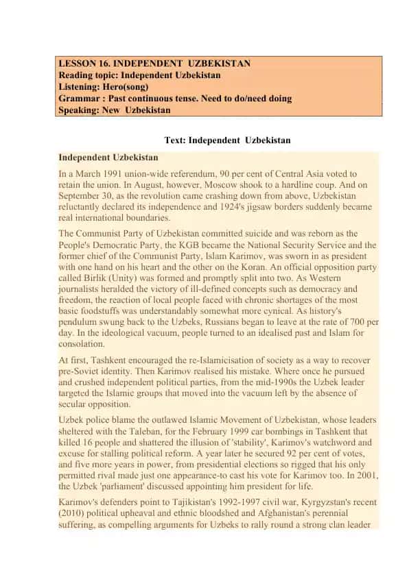 Independent Uzbekistan
