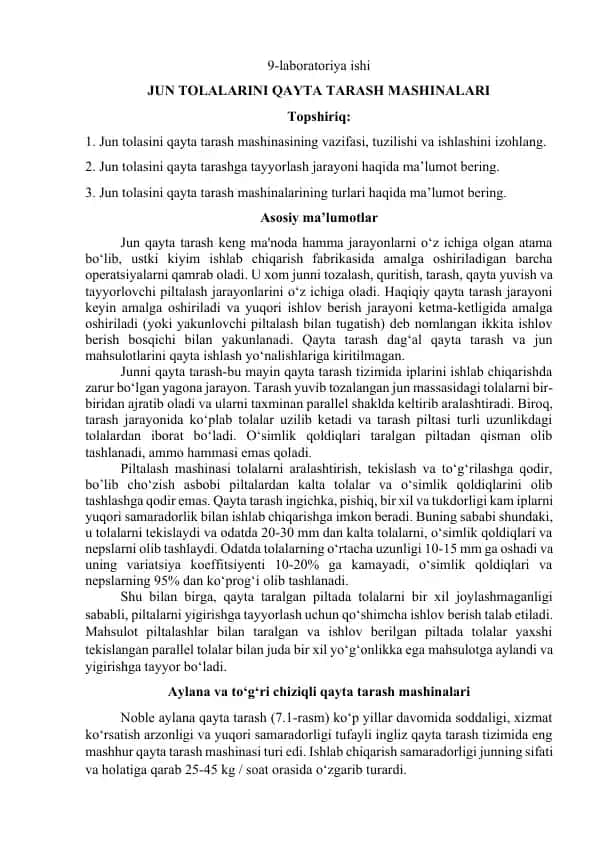 Jun tolasini qayta tarash mashinalari