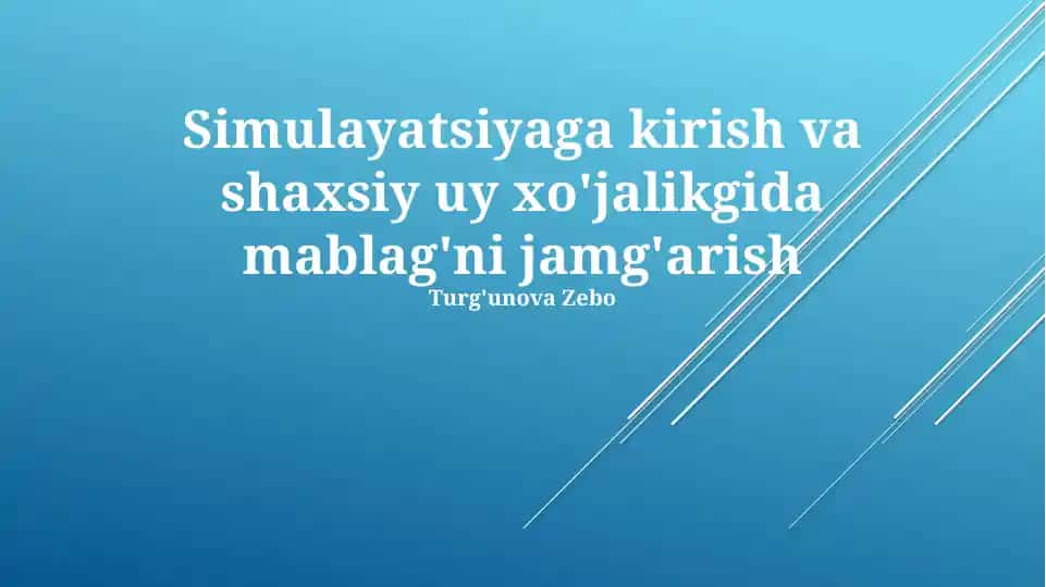 Simulyatsiyaga kirish va shaxsiy uy xo'jalikgida mablag'ni jamg'arish