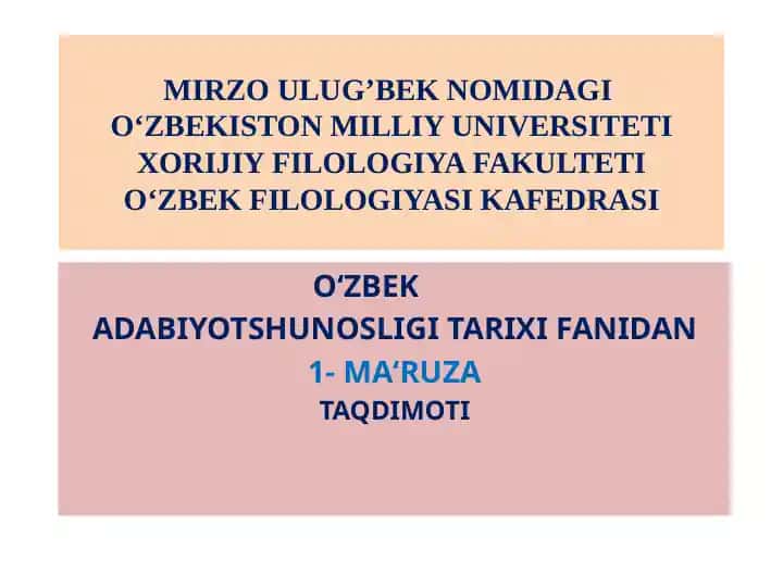 Adabiyotshunoslik tarixi fanidan ma'ruzalar