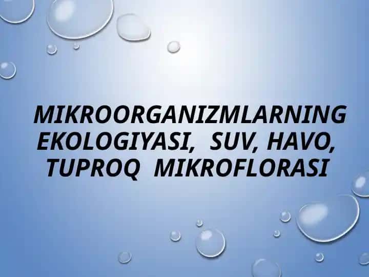 MIKROORGANIZMLARNING EKOLOGIYASI, SUV, HAVO, TUPROQ MIKROFLORASI