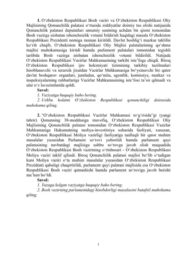 O‘zbekiston Respublikasi Vazirlar Mahkamasining iste’foga chiqishi haqida ma'lumotlar