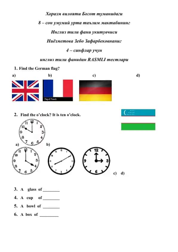 RASMLI Ingiliz tili testları