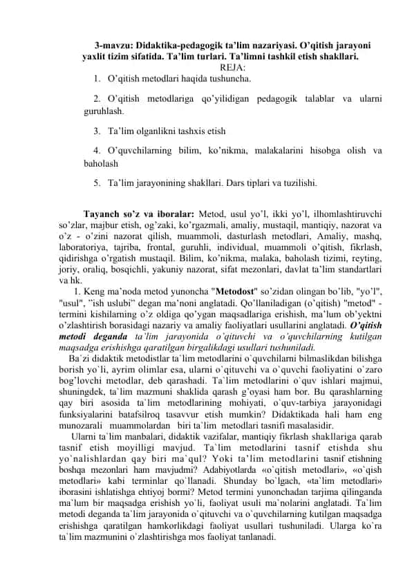O'qitish Metodlari va Ta'lim Turlari