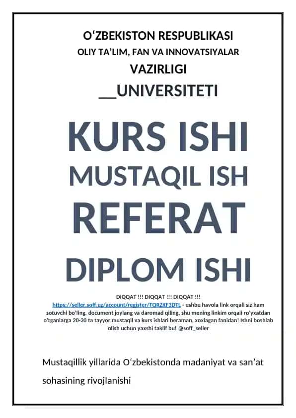 Madaniyat va san'at sohasining rivojlanishi O‘zbekistonda
