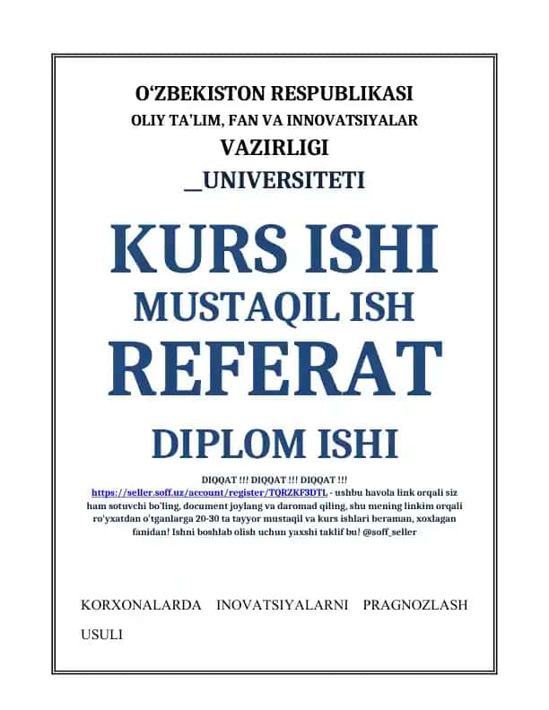 KORXONALARDA INOVATSIYALARNI PRAGNOZLASH USULI