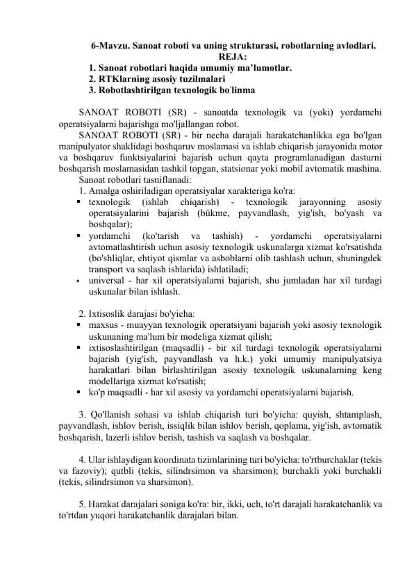 Sanoat roboti va uning strukturasi