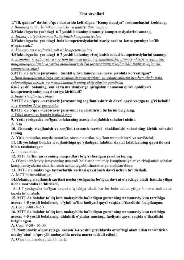 Maktabgacha yoshdagi bolalar kompetensiyalari