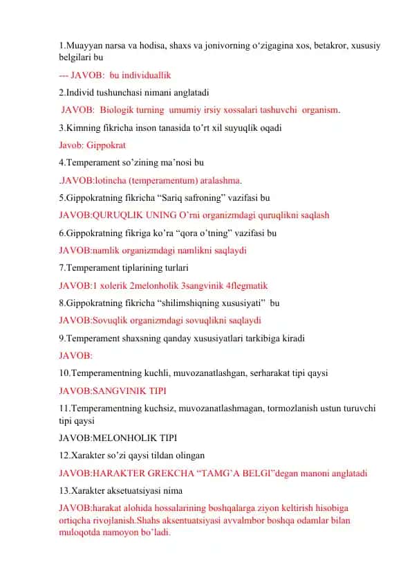 Temperament va Gippokrat nazariyasi