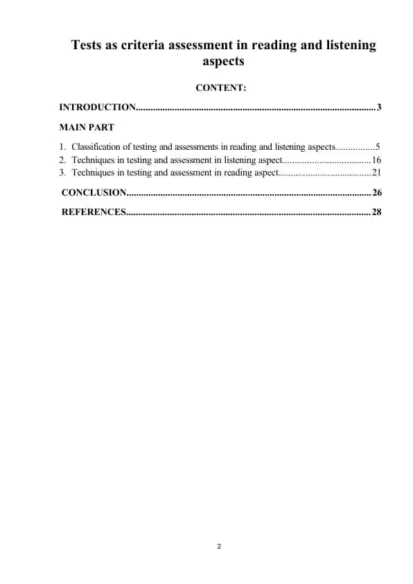 Tests as criteria assessment in reading and listening aspects