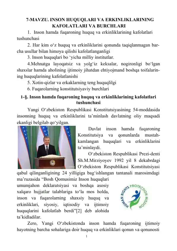 Inson huquqlari va erkinliklarining kafolatlari