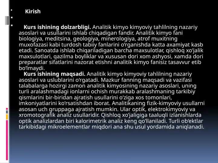 Kurs ishi: Analitik kimyo va alangali fotometriya usuli