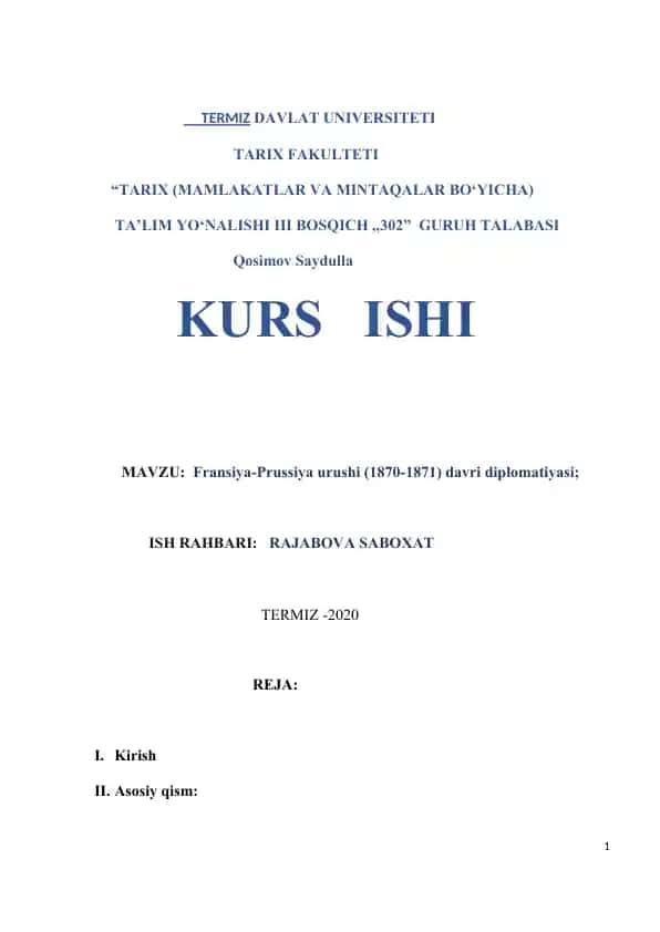 Fransiya-Prussiya urushi (1870-1871) davri diplomatiyasi