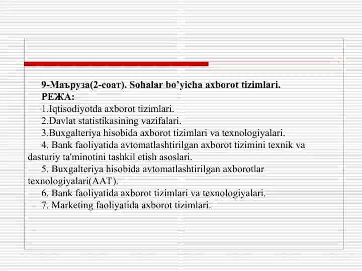 Ma'ruzalar bo'yicha axborot tizimlari