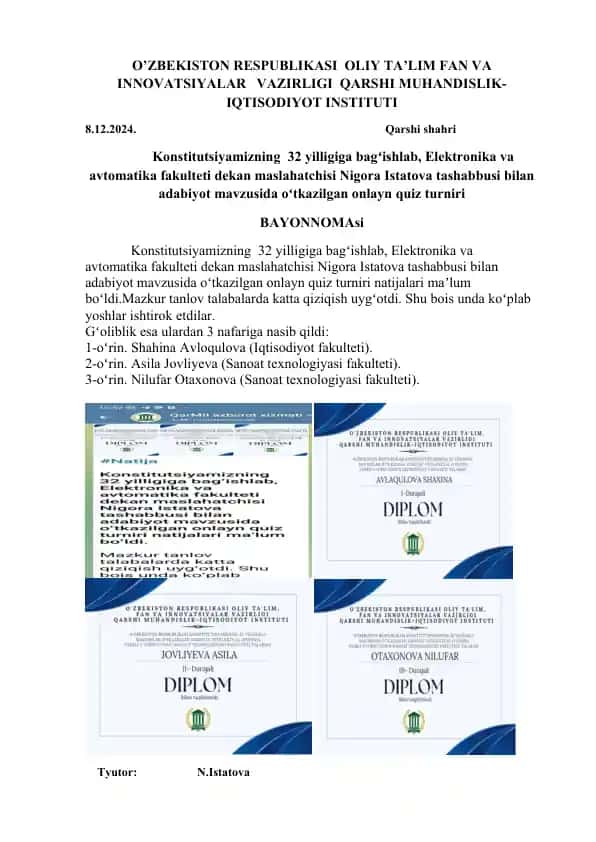 Onlayn Quiz Turniri
