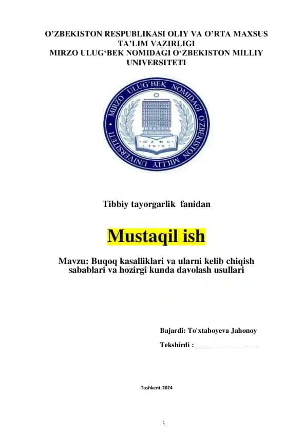 Buqoq kasalliklari va ularni kelib chiqish sabablari va hozirgi kunda davolash usullari