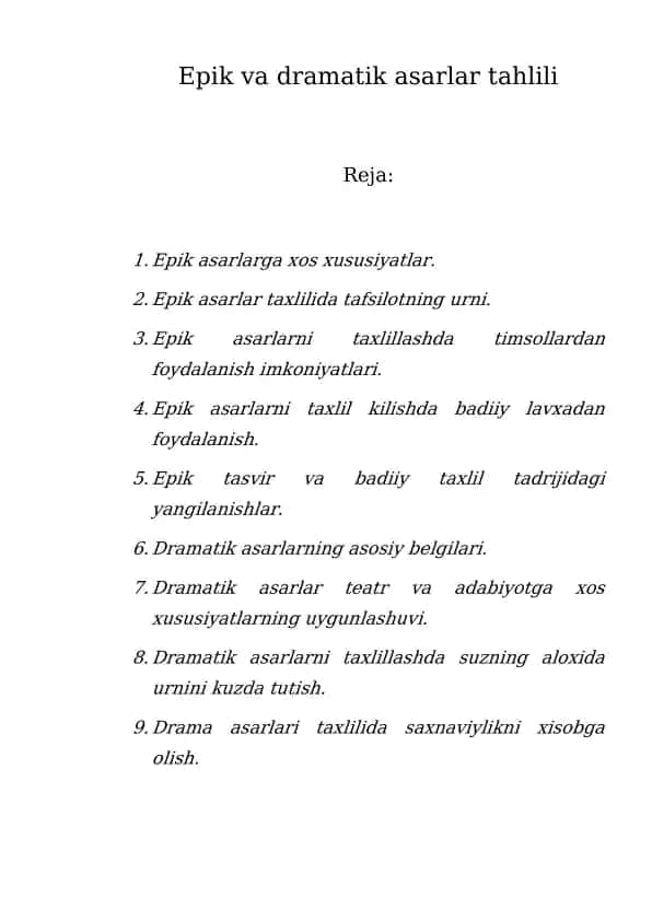 Epik va dramatik asarlar tahlili