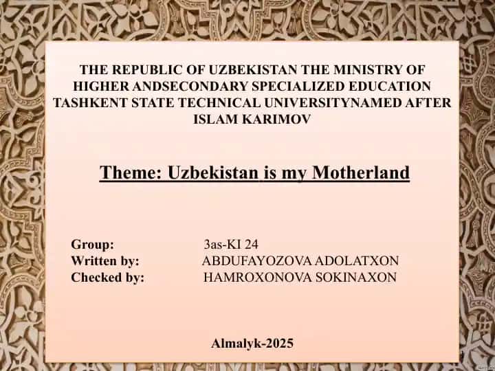 Theme: Uzbekistan is my Motherland