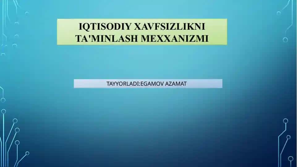 iqtisodiy xavfsizlikni ta'minlash mexxanizmi
