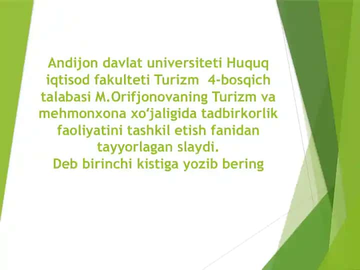 Turizm va mehmonxona xo‘jaligi bo‘yicha tadbirkorlik faoliyati