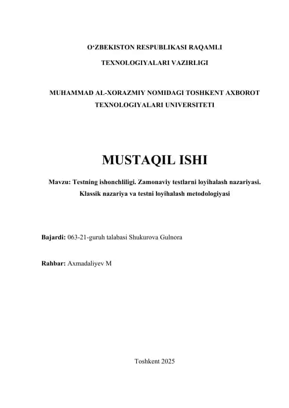 Testning ishonchliligi. Zamonaviy testlarni loyihalash nazariyasi. Klassik nazariya va testni loyihalash metodologiyasi