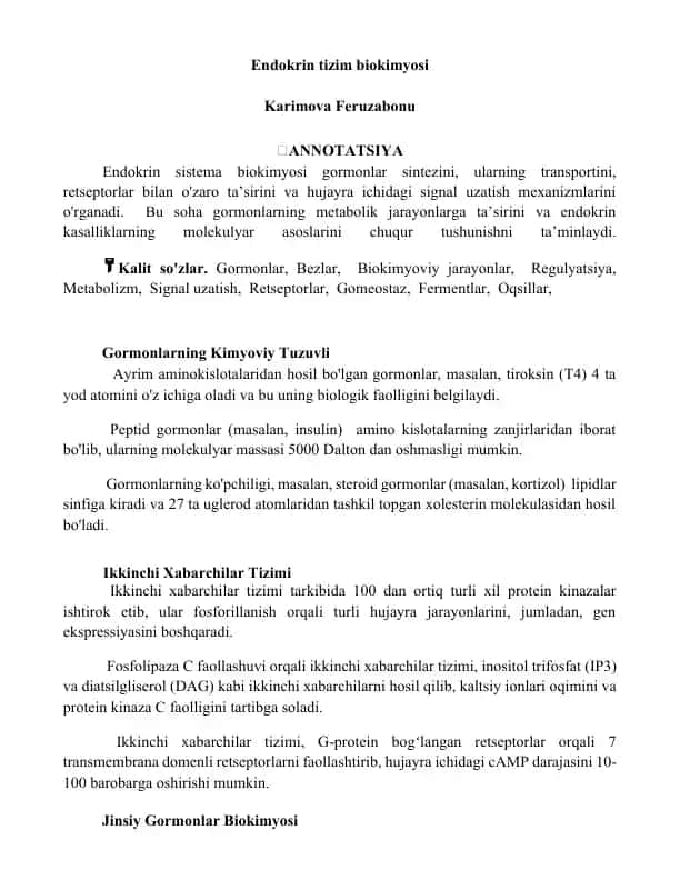 Endokrin tizim biokimyosi