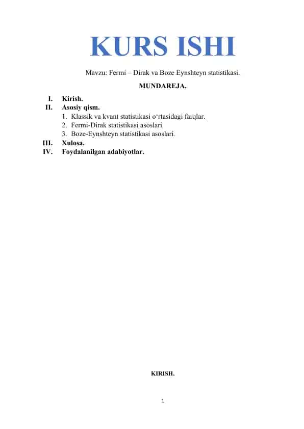 Fermi – Dirak va Boze Eynshteyn statistikasi