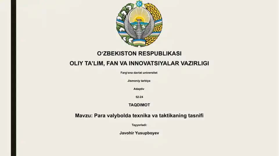 Para valybolda texnika va taktikaning tasnifi