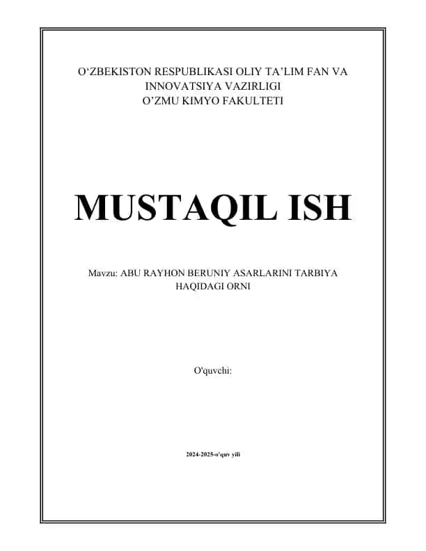 Abu Rayhon Beruniy asarlarini tarbiya haqidagi omil