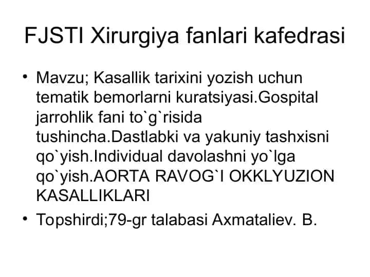 AORTA RAVOG`I OKKLYUZION KASALLIKLARI
