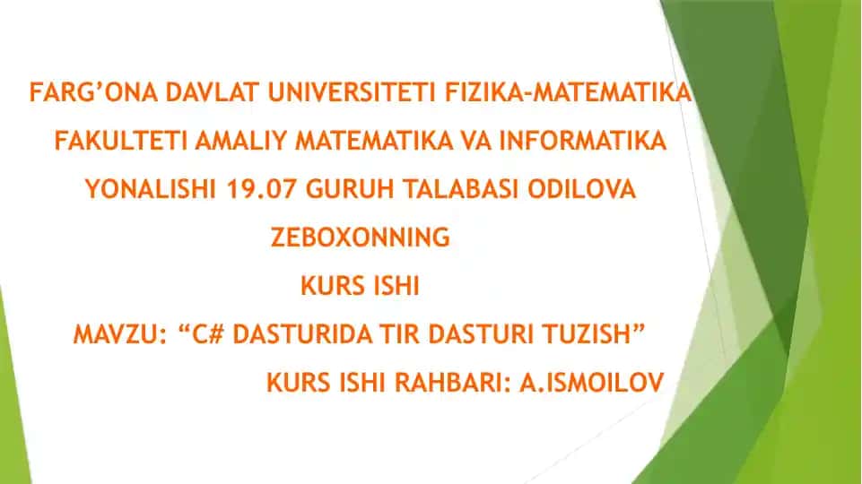 C# dasturida tir dasturi tuzish