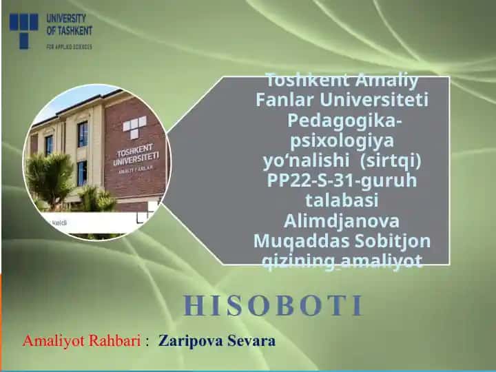 Maktabgacha ta’lim muassasasida malakaviy amaliyot hisobot