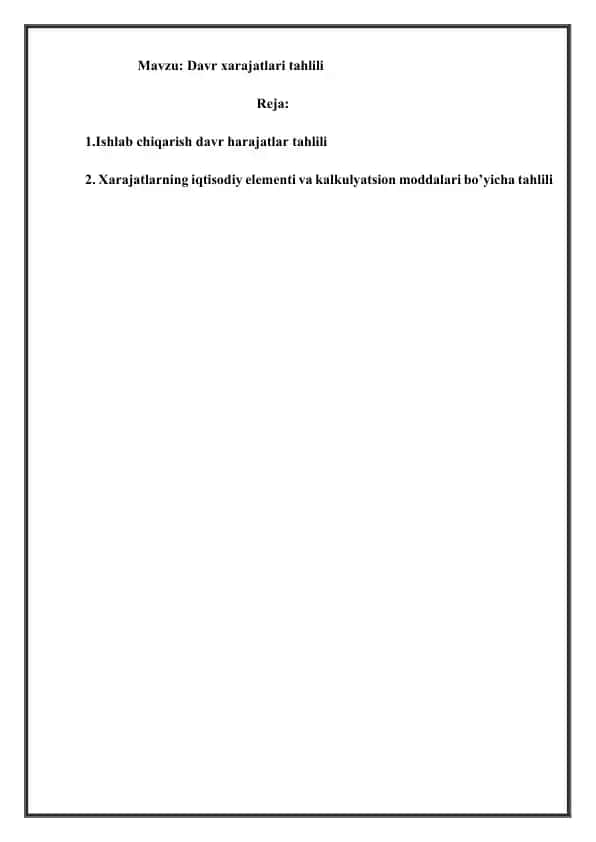 Davr xarajatlari tahlili