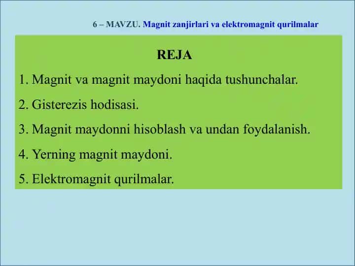 Magnitlar va Elektromagnit Qurilmalari