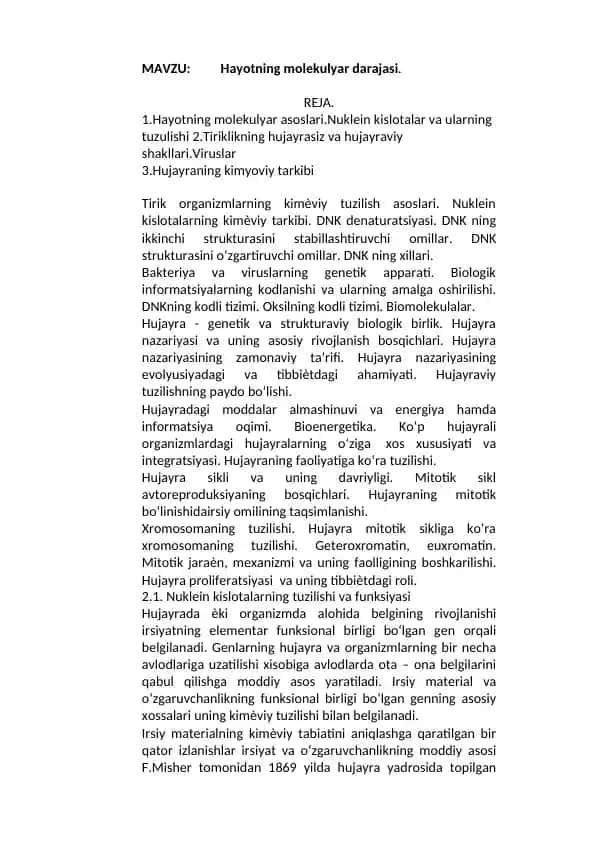 Hayotning molekulyar darajasi