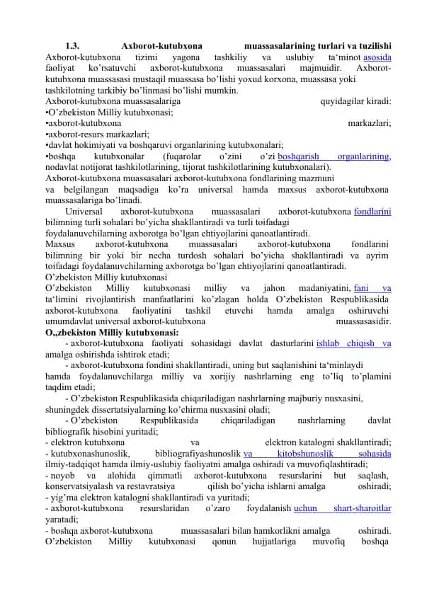 Axborot-kutubxona muassasalarining turlari va tuzilishi