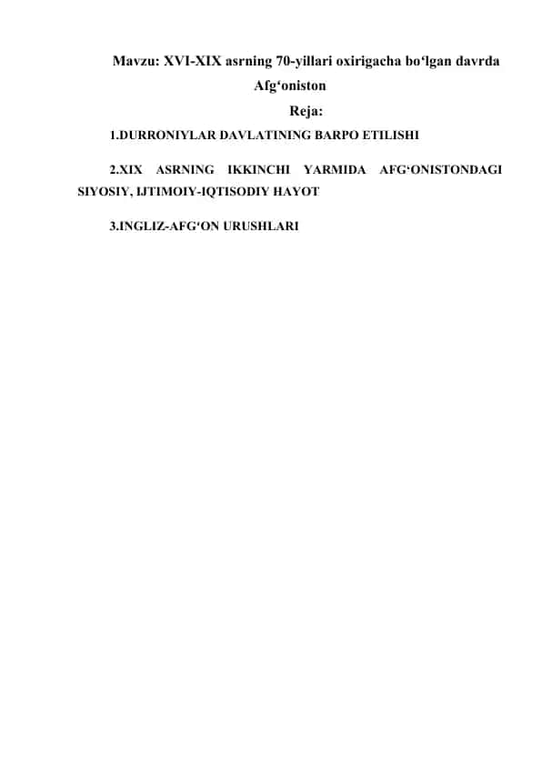Afgʻoniston Tarixi XVII-XVIII asrlarda